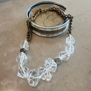 Silpada Crystal Bead Brass Chain Statement Necklace with Pyrite